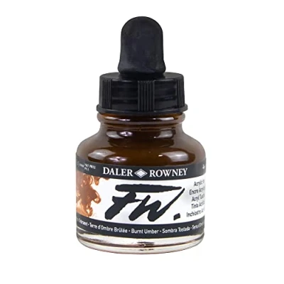 Image of Daler Rowney FW Acrylic Ink, Glass Bottle with Dropper, 1oz 29.5 ml, Burnt Umber