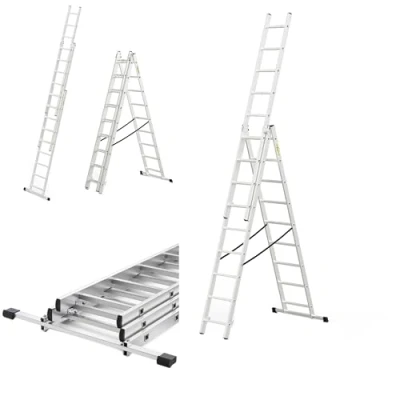 Image of DRABEST Basic Home Aluminium Ladder 3 Element Step 3x9 Lightweight Foldable for Capacity 150 Kg 46x246x16cm