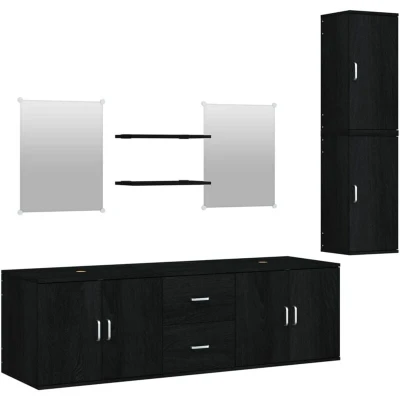 Image of vidaXL 7 Piece Bathroom Furniture Set Black Engineered Wood