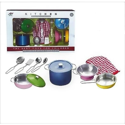 Image of Allkindathings Childrens Toy Metal Kitchen Cooking Utensils Pots Pans Accessories Set Kids Play