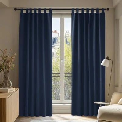 Image of Deconovo Solid Thermal Insulated Blackout Curtains Tab Back for Boys Bedroom 140x245cm Navy Blue ONE Pair