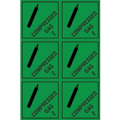 Image of Compressed gas cylinder safety sign Self adhesive sticker Pack of 6 stickers 100mm x