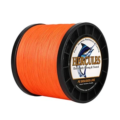 Image of Hercules Braided Fishing Line 2000m 2187yds 6lbs 100lbs Pe Superline 4 Strands (Orange 90lb/40.8kg 0.50mm)