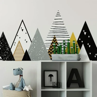 Image of Ambiance Stickers Scandinavian Chapka Mountains Wall Decals, DIY Home Decor, Peel and Stick Removable Stickers, Waterproof Self Adhesive Art H95 x L360 CM