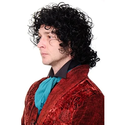 Image of Wig ME UP MJ 4 1B Men Lady Quality Cosplay wild curls curly curled black baroque poet ponytail pop star