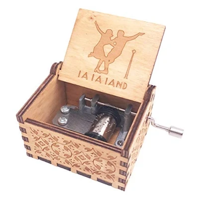 Image of Lalaland Music Box Hand Crank Musical Carved Wooden,Play the Theme Song of Lalaland,Brown