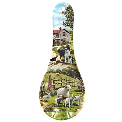 Image of The Leonardo Collection Collie and Sheep Farming Scene Design Melamine Spoon Rest Kitchen Cooking