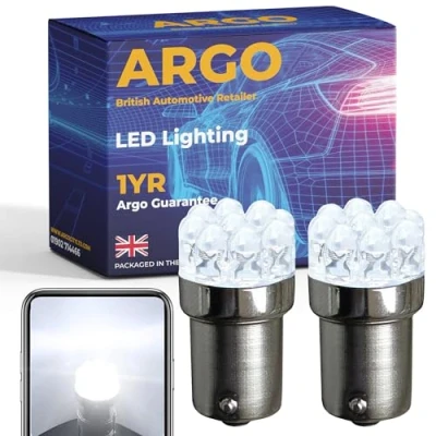 Image of Argo 380 P21/5w Bulb Led Xenon White Stop Tail Brake Light Bulbs 9 Lens 1157 Bay15d Rear lamp Halogen Replacement Upgrade Car 12v