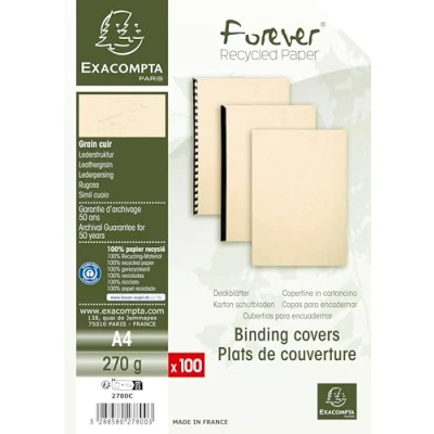 Image of Exacompta Ref 2784C Forever Collection Recycled Rigid Presentation Covers A4 (210 x 297mm), Leather Grain Effect, 270gsm Card White (Pack of 100)
