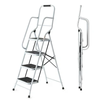 Image of Safety Folding Step Ladder 4 Ladder, Strong, Non Slip Rubber Steps With Rail Support And Grip Tight Ridges 96x159cm Ladders By Easylife Lifestyle Solutions