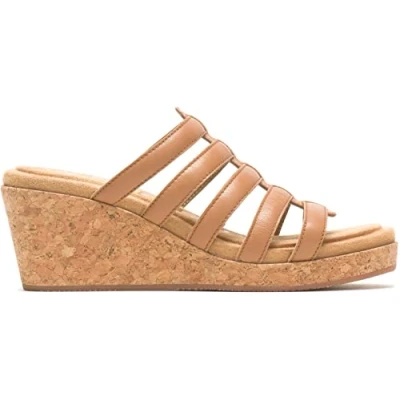 Image of Hush Puppies Women&#039;s Willow Slide Ladies Heeled Sandals, Tan, 5 UK