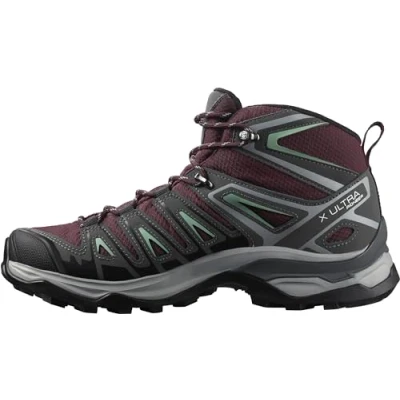 Image of SALOMON Women&#039;s X Ultra Pioneer Mid Gore tex Hiking Shoe, Winetasting Magnet Granite Green, 6.5 UK