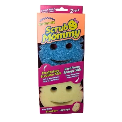 Image of Scrub Daddy Mommy Washing Up Sponge Dual Sided Scrubbing Non Scratch Scourers, Smiley Face Sponges for Cleaning Kitchen &amp; Bathroom, Dish Scrubber, FlexTexture Home Products, Blue Twin Pack