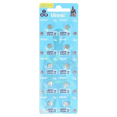 Image of VINNIC Pila Boton Alcalina AG0 L521F LR63 Blister Pack of 10