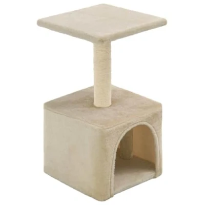 Image of vidaXL Beige Cat Tree with Sisal Rope Scratching Post, Plush Covered Playhouse and Exercise Platform Ideal for Kittens