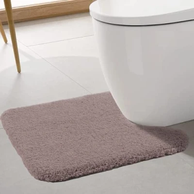 Image of ROLIZOE Ultra Thick Toilet Mat Non Slip Pedestal for Highly Absorbent Bathroom Rug Super Soft Bath Carpet Microfiber Floor U Shape 50 x 60cm, Taupe
