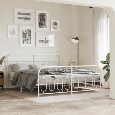 Image of vidaXL Metal Bed Frame without Mattress with Footboard White 183x213cm
