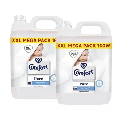 Image of Comfort Pure Fabric Conditioner XXL Mega Pack Softener Washing Liquid, Hypoallergenic and Dermatologically Tested Suitable for Sensitive Skin, 2 Packs of 160 Washes 5L