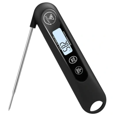 Image of DOQAUS Meat Thermometers, 3S Instant Read Food Thermometer, Accurate Thermometer Probe With Backlight, Foldable Long Probe, Auto On/Off, Cooking Thermometers for Kitchen, BBQ, Water, Milk(Black)