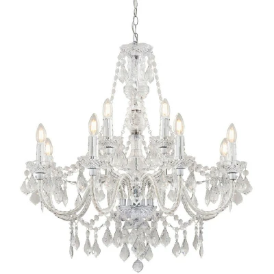 Image of Clarence Decorative 12 Light Chandelier Polished Chrome with Clear Faceted Droplets