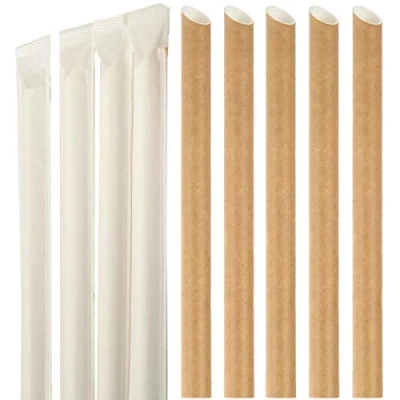 Image of Disposable Boba Straws Bubble Tea Straw Paper Smoothie Jumbo Milkshake Drinking Extra Wide 0.5&quot; 12mm Large for Shakes Tapioca Pearls Party Supplies Angled Tips Individually Wrapped 50PCS