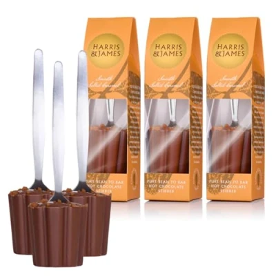 Image of Harris &amp; James Salted Caramel Hot Chocolate Stirrers Pack of 3. Spoon Set Multipack. Gift for Drinking Chocolate. Cocoa Set.
