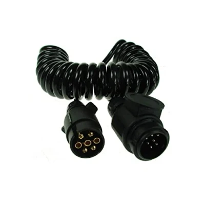 Image of Maypole 2.5 m 7 To 8 Pin Curly Conversion Lead Plug (13 Type) Plug, for Trailer Lighting, Black