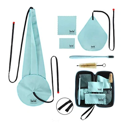 Image of Imelod Saxophone Cleaning kit with Case for Alto Tenor Clarinet Flute and other Wind &amp; Woodwind Struments Including Sax Cloth(4pcs),Mouthpiece Brush(Light Blue)