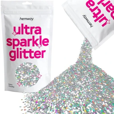 Image of Glitter Silver Holographic Ultra Sparkle Sequins Nail Face Festival Christmas Halloween Makeup Extra Chunky 100g / 3.5oz