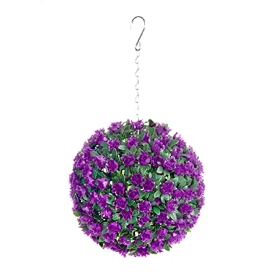 Image of Best Artificial 23cm Rose Topiary Hanging Flower Ball **UV Fade Protected** (Purple)