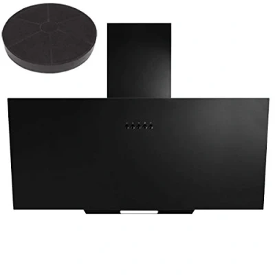 Image of SIA AH70BL 70cm Black Angled Glass Chimney Kitchen Cooker Hood Fan &amp; Filter