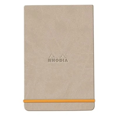 Image of RHODIA 194378C Rigid Notebook Webnotepad Beige A5 Lined 192 Detachable Pages Ivory Clairefontaine Paper 90 g/m Bookmark, Elastic Closure Faux Leather Cover Rhodiarama