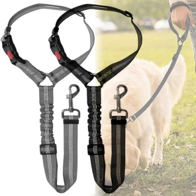 Image of DOETYD 2PCS Dog Car Seat Belt Adjustable Pet Pillow Harness，Cushioned Leash，Nylon Durable Elastic Leash，Restraint Safety Leash (Black+Grey)