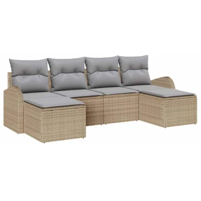 Image of vidaXL 6 Piece Garden Sofa Set with Cushions Beige Poly Rattan