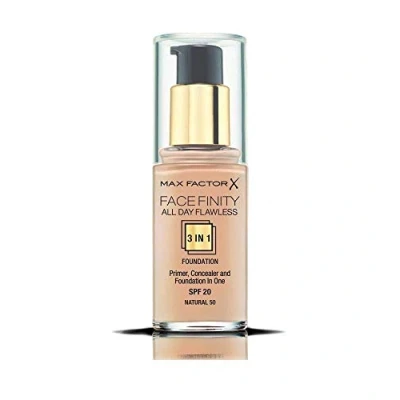 Image of MAX FACTOR Facefinity All Day Flawless Foundation 3 in 1 Concealer, Liquid &amp; Face Primer Up To 30hr Wear Airbrush Finish, SPF 20, Vegan C50 Natural Rose 30ml
