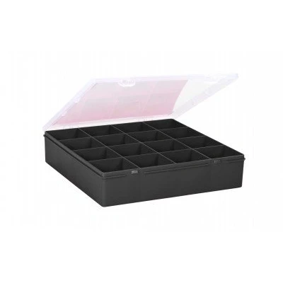 Image of Wham 23225 Storage Box 16 Compartments Plastic Assorted 29 x 30 6.5 cm Graphite/Clear