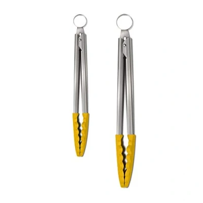 Image of Zeal JSET2M Non Stick Silicone Large &amp; Small Cook’s Tongs Set Mustard