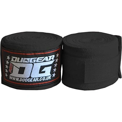 Image of BLACK DUO MUAY THAI KICKBOXING BOXING MMA MARTIAL ARTS FIST BANDAGE STRETCHY MEXICAN STYLE HAND WRAPS 4m