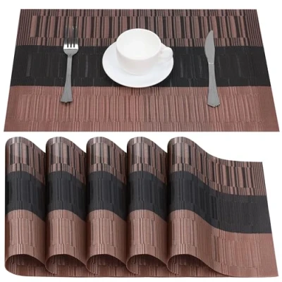 Image of Belle Vous 6 Pack of Copper &amp; Black Placemats PVC Non Slip, Tear Resistant Washable Place Mats Easy To Clean, Heat Waterproof Table for Kitchen, Dining Table, Restaurant Hotel