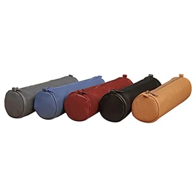 Image of Clairefontaine Ref 77015C Age Bag Leather Round Pencil Case 21 x 6cm in Size Suitable for Storing &amp; Transporting Pencils, Pens Accessories Random Colour