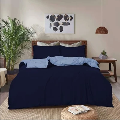 Image of REHAN &amp; CO King Size Duvet cover Sets Reversible Microfiber Bedding Bed with Matching Pillowcases Navy/Blue