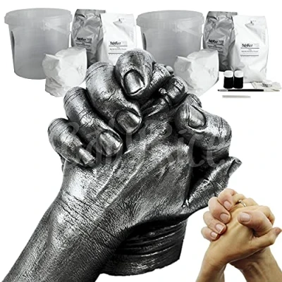 Image of BabyRice UK Couple Holding Hands Casting Kit Pewter Finish Make 2 Sets of Casts 2kg Alginate 3kg Plaster Anniversary Present Unique Wedding Gift Engagement Gifts for Couples