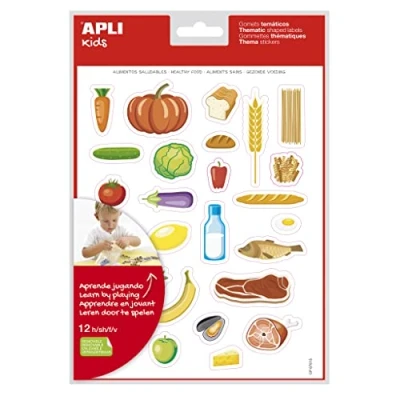 Image of APLI Kids 19228 Removable Adhesive Feeding Themed Gummy Bag 12 Sheets of Healthy Food Stickers
