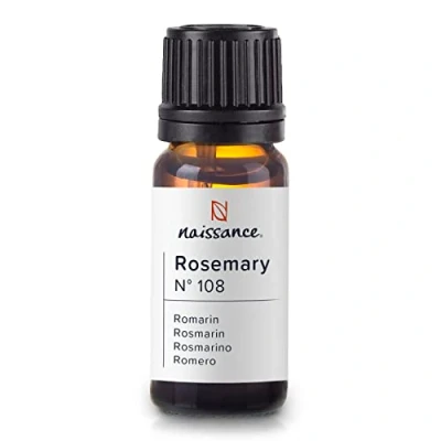 Image of Naissance Rosemary Essential Oil (No. 108) 10ml Pure, Natural, Cruelty Free, Vegan, Steam Distilled and Undiluted Use in Aromatherapy, Massage Blends, Humidifiers &amp; Diffusers