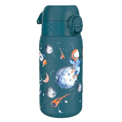Image of ION8 Insulated Steel Water Bottle, 320 ml/11 oz, Leak Proof, Easy to Open, Secure Lock, Dishwasher Safe, Carry Handle, Flip Cover, Metal Raised Print, Stainless Steel,Space Travel Design