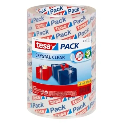 Image of tesa PACK Crystal Clear Packaging Tape Silent with Polypropylene Backing UV Resistant Transparent Roll 3x 66 m x 50 mm