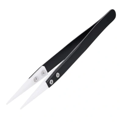 Image of MMOBIEL Ceramic Tips Soldering Tweezers Heat Resistant 1600c / 3000F Non Conductive for Electronics Repairs, Jewellery, Computers, Laboratory Work etc.