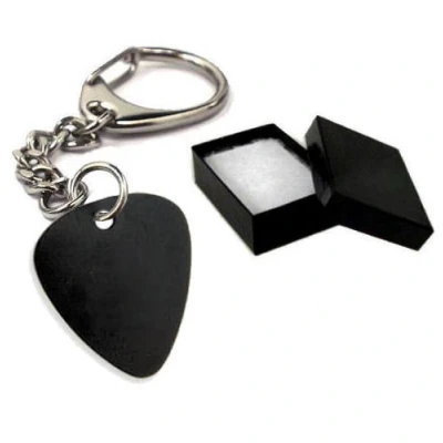 Image of County Engraving Personalised Black Metal Guitar Pick Plectrum Keyring Key Ring Engraved Enter Your Own Custom Text