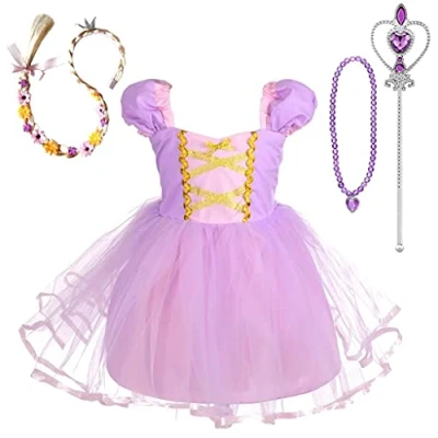 Image of Lito Angels Princess Rapunzel Fancy Dress Up Costume for Baby Girls Birthday Party Tulle Skirt with Braid and Accessories Age 12 18 Months 109