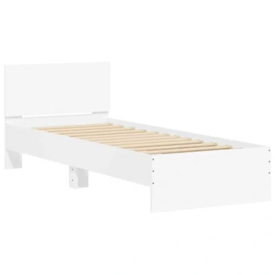 Image of vidaXL White Engineered Wood Bed Frame with Headboard 75x190 cm Small Single for Children Bedroom, Modern Plywood Slatted Support